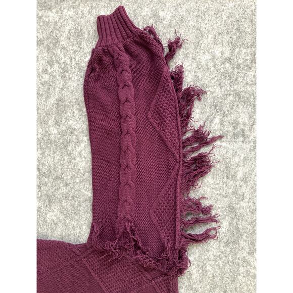 Kikit Sweater Womens Large Cable Knit Crop Top Tassels Bohemian Maroon Hippie - Picture 5 of 9